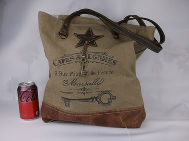 Mint Big Vintage Leather Canvas Myra Bag Handbag Purse
