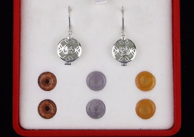 New Boxed Sterling Silver Jade Drop Earrings Interchangeable
