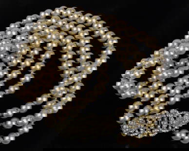 Antique 1940s Rhinestone Faux Pearl Necklace 18": beautiful condition