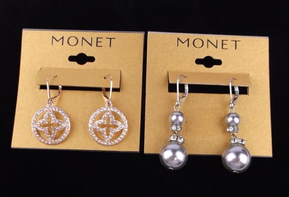 2 New Monet Rhinestone Earrings Sets Lot $38