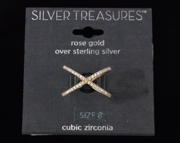 New Sterling Silver Cross Over Ring 8 $54 On Card