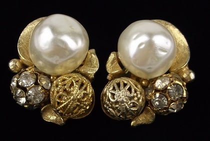 Gorgeous 1950s Designer Rhinestone Celluloid Earrings