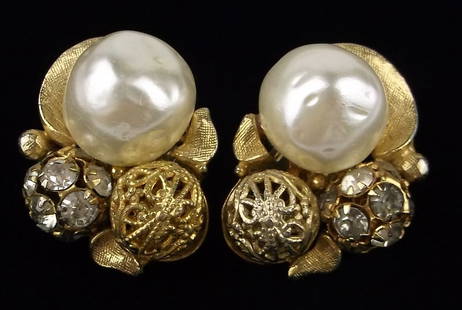 Gorgeous 1950s Designer Rhinestone Celluloid Earrings: excellent condition