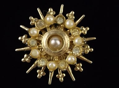 Stunning Antique 1950s Rhinestone Starburst Brooch
