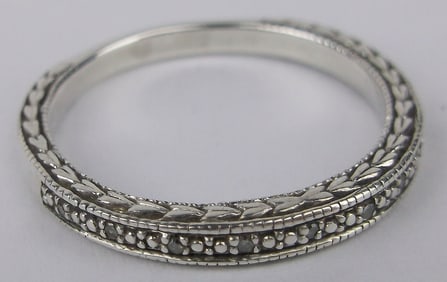 Mint Vintage Designer Sterling Silver Ornate Diamond Ring 8.5