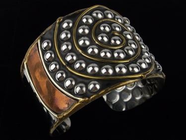 Gorgeous Vintage Brass Hypno Cuff Bracelet 8-9"