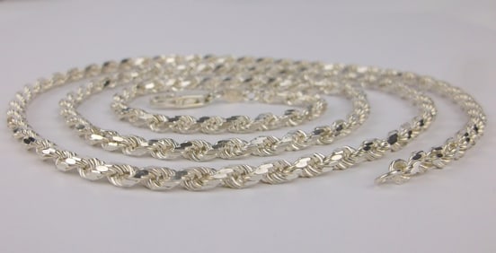 Big New Heavy Italian Sterling Silver Rope Chain Necklace 30"