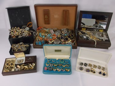 Huge Vintage Estate Jewelry Box Lot Rings Bracelets Earrings More