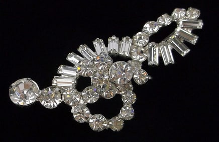 New Big Antique 1950s Rhinestone Music Note Brooch