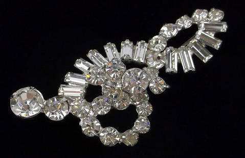 New Big Antique 1950s Rhinestone Music Note Brooch: new condition