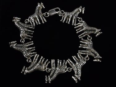 New Vint Thick Heavy Sterling Silver Giraffe Bracelet 7.75"