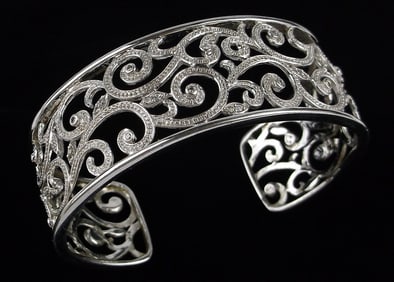 Mint Designer Heavy Sterling Silver Diamond Cuff Bracelet 7-8"