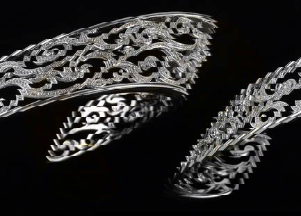 Mint Designer Heavy Sterling Silver Diamond Cuff Bracelet 7-8": Guaranteed Solid 925 Sterling Silver, in Excellent Condition