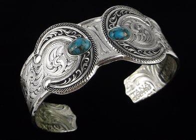 Stunn Vint Big Montana Silversmiths Turquoise Cuff Bracelet 7.5"