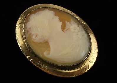Mint Antique 1910s 10KT GF Carved Shell Cameo Brooch