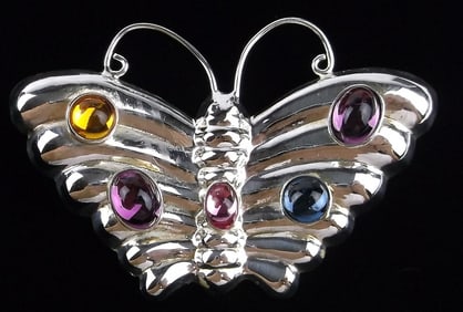 Mint Vint Sterling Silver Gemstone Butterfly Brooch Life Size