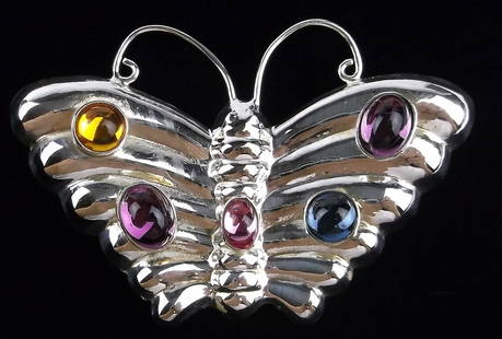 Mint Vint Sterling Silver Gemstone Butterfly Brooch Life Size: Guaranteed Solid 925 Sterling Silver, in Excellent Condition