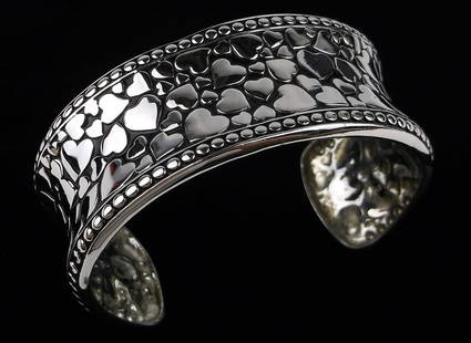 Big Mint Vint Heavy Sterling Silver Cuff Bracelet 7-8" Hearts: Guaranteed Solid 925 Sterling Silver, in Excellent Condition