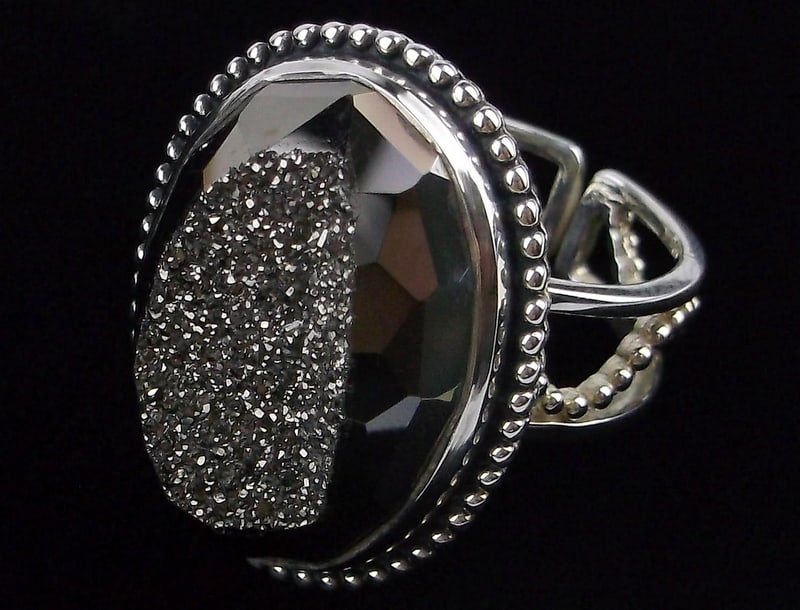 New BIG Designer Sterling Silver Druzy Ring 10-12 Adjustable (1 of 4)