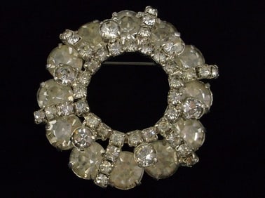 Big Stunning 1950s Designer 2 Tier Rhinestone Brooch