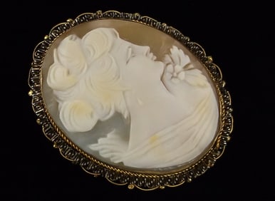 Mint Antique 1930s 12kt GF Sterling Carved Shell Cameo Brooch