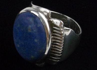 RARE 1950s Modernist Peter Broome Sterling Lapis Ring 10 Mint