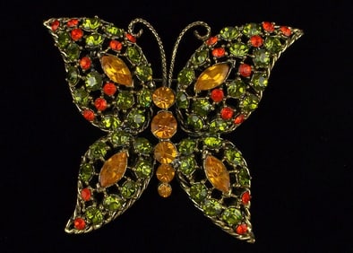 Big Mint Antique 1950s Designer Rhinestone Butterfly Brooch