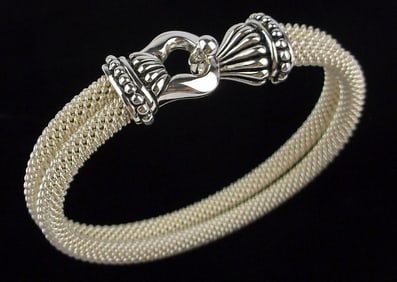 New Thick Very Heavy Sterling Silver Latch Bracelet 7" Designer
