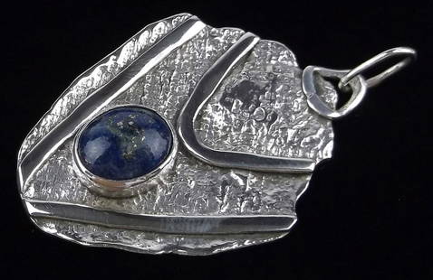 Big Thick Vint Navajo Sterling Silver Lapis Lazuli Pendant: handmade Genuine Navajo Sterling Silver in Excellent Condition