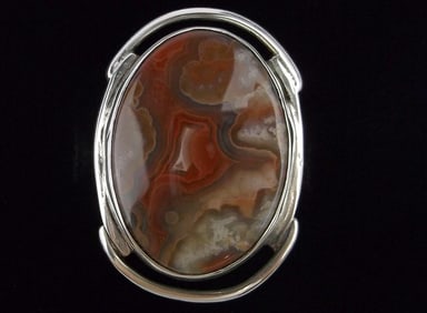 Big Mint 1976 Navajo Dennis Mandlin Sterling Agate Ring 10