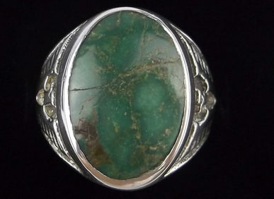1950s Navajo Moses Jack Sterling Turquoise Thunderbird Ring 9