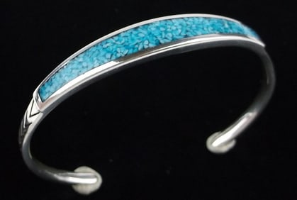 Vint Navajo Sterling Silver Turquoise Cuff Bracelet 7.5" Wolf Mark
