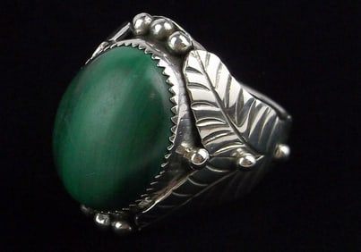 Mint Big Heavy Navajo Sterling Silver Malachite Mens Ring 10.5