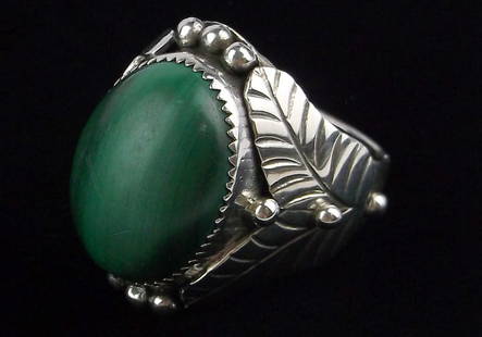 Mint Big Heavy Navajo Sterling Silver Malachite Mens Ring 10.5: handmade Genuine Navajo Sterling Silver in Excellent Condition