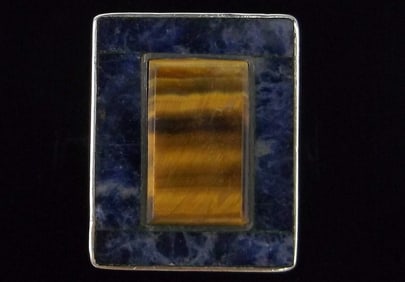 Mint Thick Vint Navajo Sterling Silver Lapis Tigers Eye Ring 8