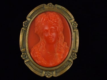 Mint Big Antique 1880s Victorian Celluloid Cameo Brooch Art Nouveau