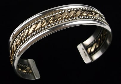 Mint Navajo Franklin Tahe Sterling 12kt Cuff Bracelet 7.5" Heavy