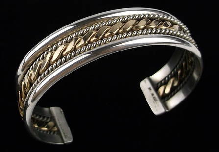 Mint Navajo Franklin Tahe Sterling 12kt Cuff Bracelet 7.5" Heavy: handmade Genuine Navajo Sterling Silver in Excellent Condition