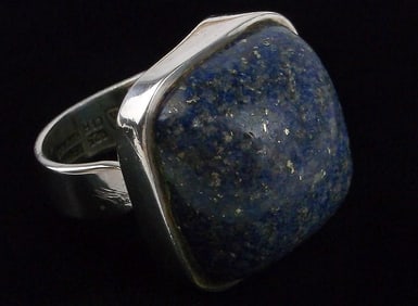 HUGE 1970s Jens Asby Denmark Sterling Silver Lapis Ring 6-13