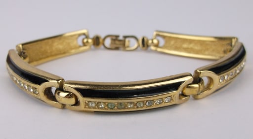 Mint Vintage Christian Dior Enameled Crystal Bracelet 7.5"