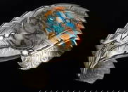 HUGE Vint Montana Silversmiths Turquoise Spiny Cuff Bracelet 8"