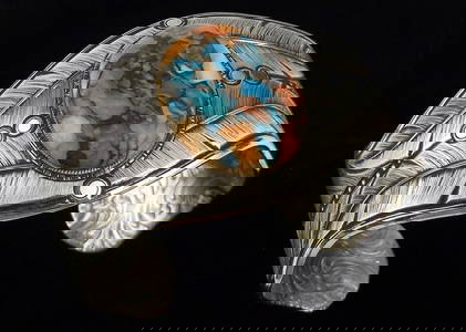 HUGE Vint Montana Silversmiths Turquoise Spiny Cuff Bracelet 8"