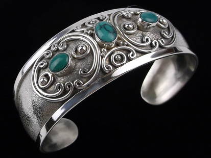 Mint Big Vint Heavy Sterling Silver Turquoise Cuff Bracelet 8" TNB: Guaranteed Solid 925 Sterling Silver, in Excellent Condition