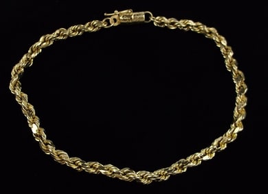 Mint Vintage Big 14kt Gold 5mm Rope Chain Bracelet 8.5"