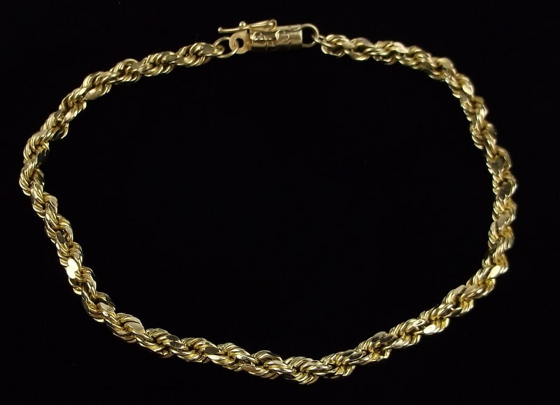 Mint Vintage Big 14kt Gold 5mm Rope Chain Bracelet 8.5": 14kt gold in excellent condition