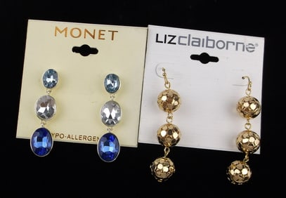 2 New Monet Liz Claiborne Rhinestone Earrings Sets $40