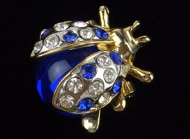 Mint 1960s Enameled Jelly Belly Rhinestone Ladybug Brooch