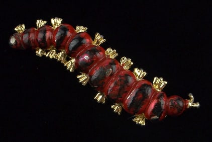Stunning Vint 1970s Gerrys Enameled Caterpillar Brooch Insect