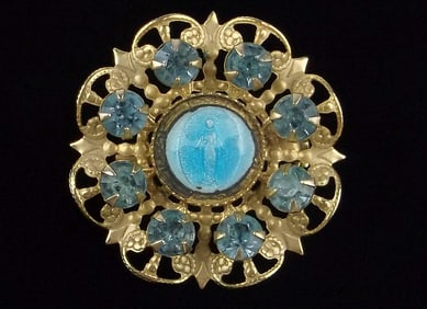 Mint Vintage 1950s Rhinestone Mary Catholic Brooch
