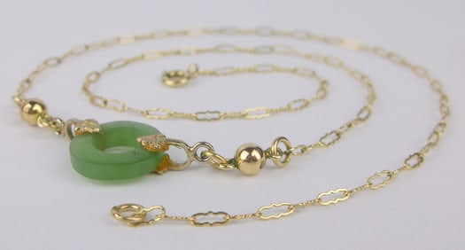 Stunning Vint 1960s 12kt GF Jade Chain Necklace 17"